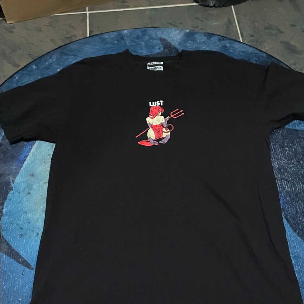 Black Broken Promises Lust Graphic Tee with Devil Design